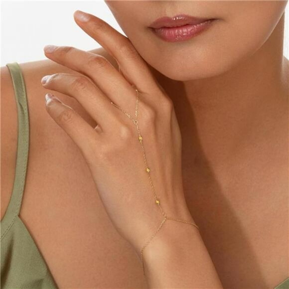 Gold hand chain bracelet ring slave cuff dainty 14k gold plated cubic zircon jew - Picture 2 of 7